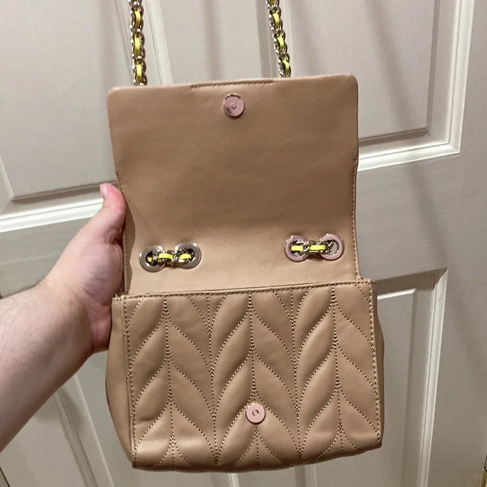 Kate Spade Tan White Yellow Briar Lane Quilted Mini Emelyn Purse Bag - Picture 7 of 16